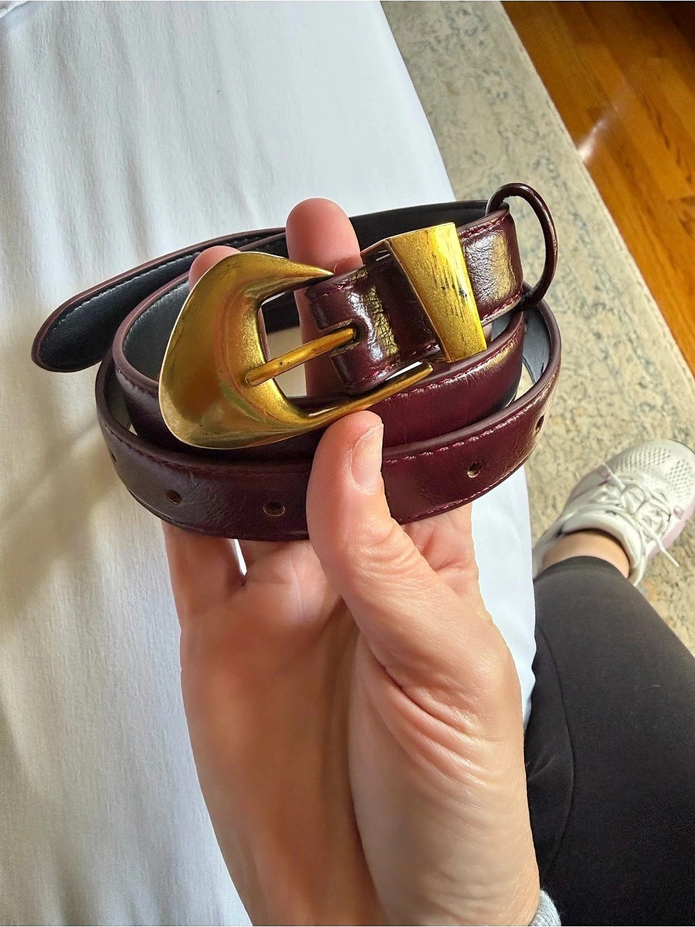 OTHER REASONS Leather Belt in Burgundy & Gold